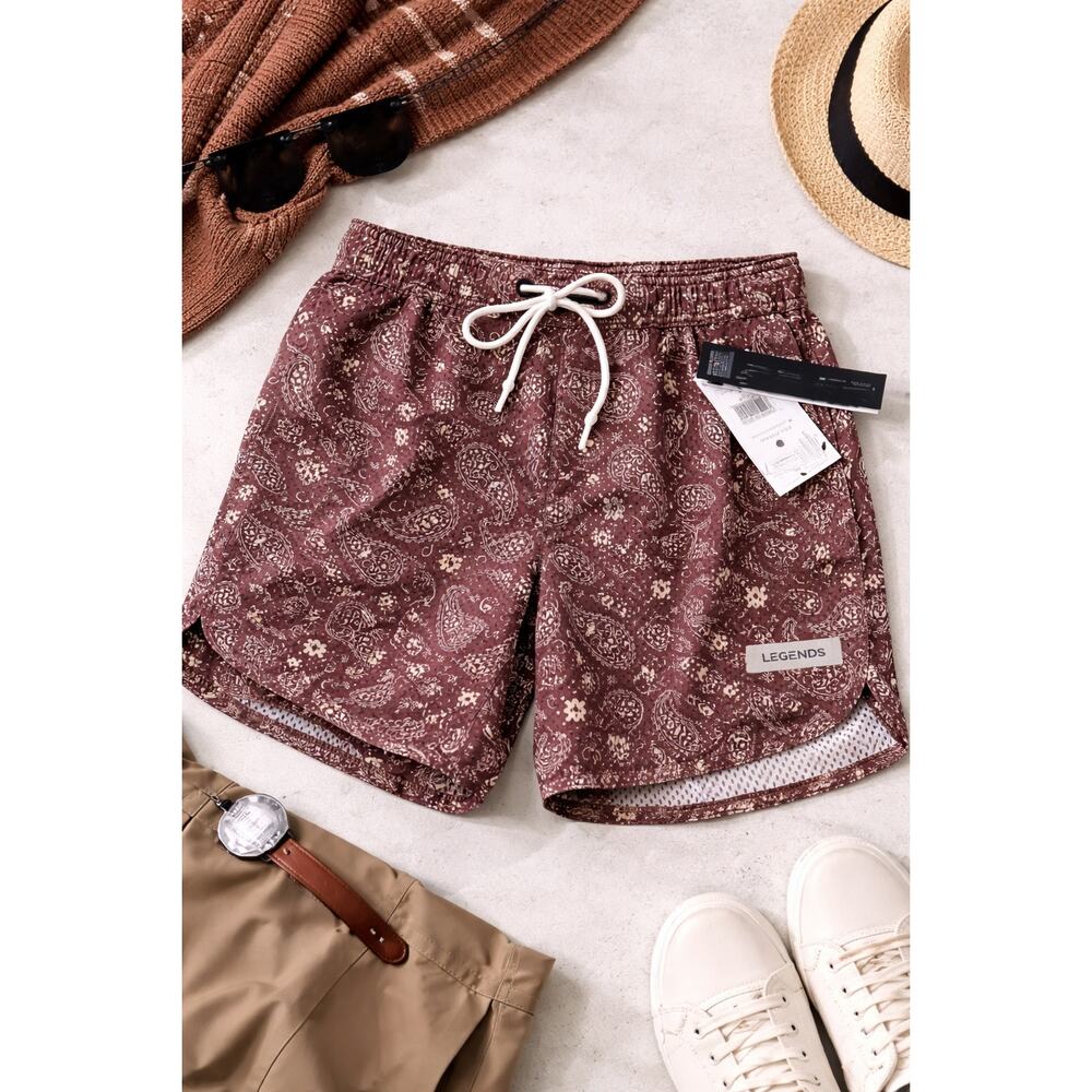 Legends Paisley Athletic Shorts Small Brown Lined Mesh Performance Gym Running